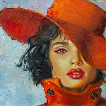 Peinture intitulée "Дама в красном" par Andrei Iakovlev, Œuvre d'art originale, Huile