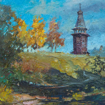 Pittura intitolato "Деревянный храм" da Andrei Iakovlev, Opera d'arte originale, Olio