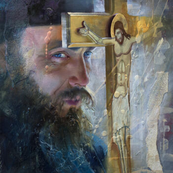 Malerei mit dem Titel "Взгляд из под креста" von Andrei Iakovlev, Original-Kunstwerk, Öl