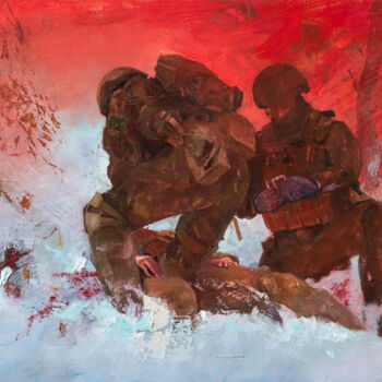 Картина под названием "Спасение раненого" - Андрей Яковлев, Подлинное произведение искусства, Масло
