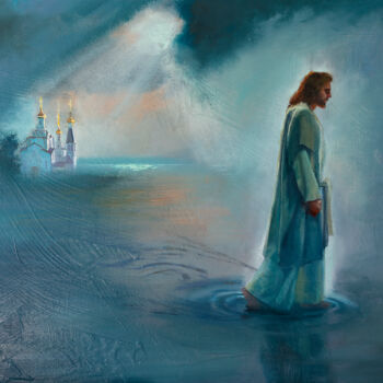 Картина под названием "Уходящий по воде" - Андрей Яковлев, Подлинное произведение искусства, Масло