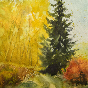 Картина под названием "Яркая осень" - Андрей Яковлев, Подлинное произведение искусства, Акварель