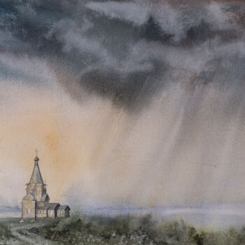 Pittura intitolato "Дождь приближается" da Andrei Iakovlev, Opera d'arte originale, Acquarello