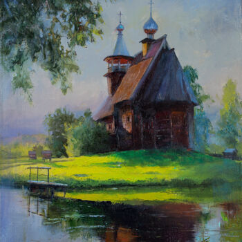 Картина под названием "Деревянные Церкви Р…" - Андрей Яковлев, Подлинное произведение искусства, Масло