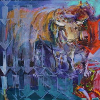 Peinture intitulée "Financial Bull" par Andrey Zhokhov, Œuvre d'art originale, Huile