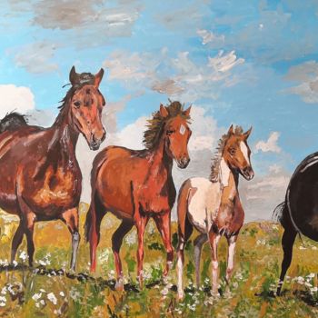 Painting titled "The herd towards" by Andrey Schukin, Original Artwork, Acrylic