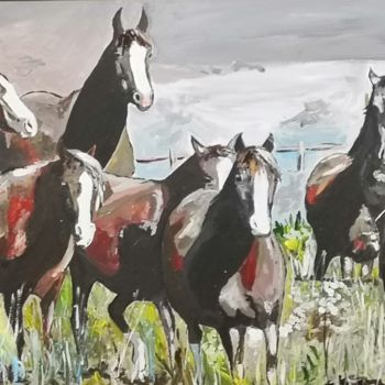 「Prairie horses」というタイトルの絵画 Andrey Schukinによって, オリジナルのアートワーク, アクリル