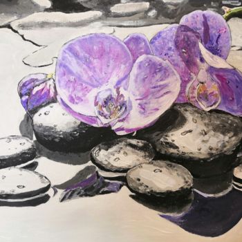 Painting titled "Orchids on black st…" by Andrey Schukin, Original Artwork, Acrylic