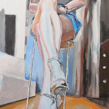 Painting titled "Сидящая на стуле" by Andrey Schukin, Original Artwork, Acrylic