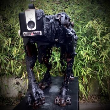 Skulptur mit dem Titel "Robot furtif Kodak" von Emmanuel Andrieux, Original-Kunstwerk, Metalle