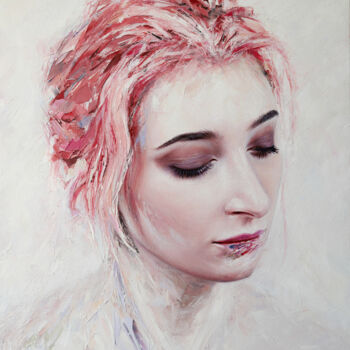 Painting titled "Ruby" by Andrii Bryzhak, Original Artwork, Oil Mounted on Wood Stretcher frame