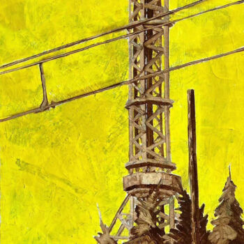 Malarstwo zatytułowany „Dorohodichi TV tower” autorstwa Andrii Davydenko, Oryginalna praca, Olej Zamontowany na Drewniana ra…