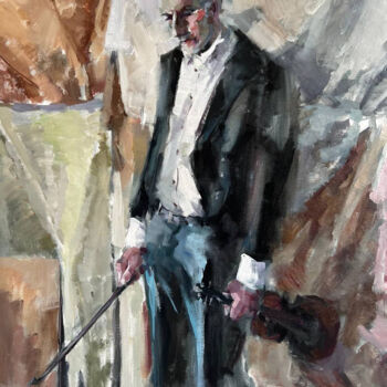 Pintura intitulada "Mad man with violin" por Andrii Davydenko, Obras de arte originais, Óleo Montado em Armação em madeira