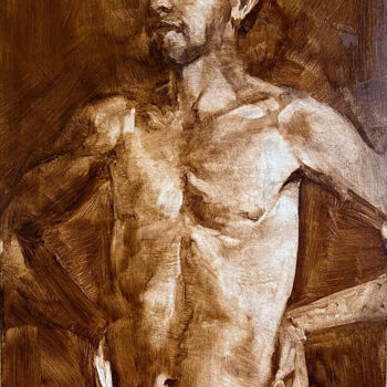 Painting titled "Autoportrait" by Andrii Davydenko, Original Artwork, Oil Mounted on Wood Stretcher frame