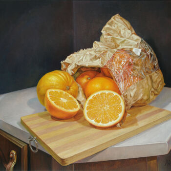 Painting titled "Still Life with ora…" by Andrii Zhukov, Original Artwork, Oil