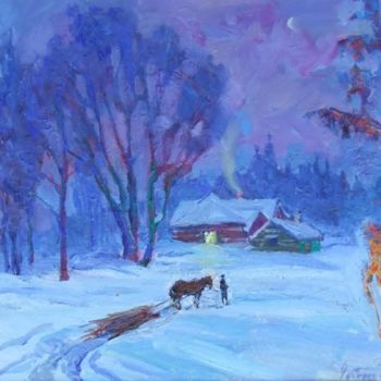 Painting titled "Winter" by Andriy Chebotaru, Original Artwork, Oil