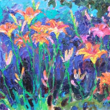 Painting titled "In the garden" by Andriy Chebotaru, Original Artwork, Oil