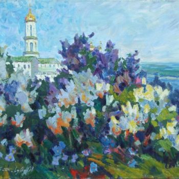 Painting titled "Spring, Kiev Pecher…" by Andriy Chebotaru, Original Artwork, Oil