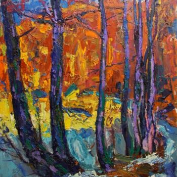 Painting titled "Winter in the park" by Andriy Chebotaru, Original Artwork, Oil