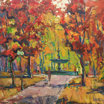 Painting titled "In the park" by Andriy Chebotaru, Original Artwork, Oil