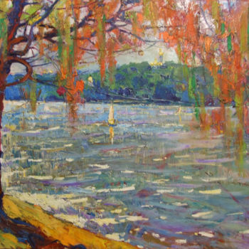 Картина под названием "By the river" - Andriy Chebotaru, Подлинное произведение искусства, Масло