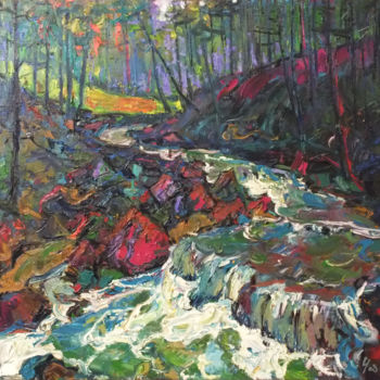 Painting titled "Mountain river" by Andriy Chebotaru, Original Artwork, Oil