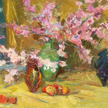 Painting titled "Flowers" by Andriy Chebotaru, Original Artwork, Oil