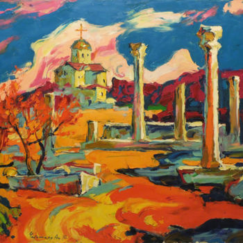 Painting titled "Sunset in Crimea" by Andriy Chebotaru, Original Artwork, Oil