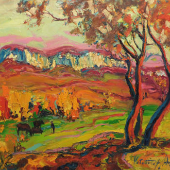 Painting titled "Mountains" by Andriy Chebotaru, Original Artwork, Oil