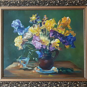 Painting titled "Summer in flowers" by Andriy Maslyanko, Original Artwork, Oil Mounted on Wood Stretcher frame