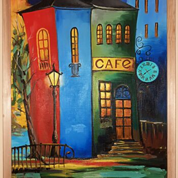 Painting titled "Сolorful city" by Andriy Maslyanko, Original Artwork, Oil Mounted on Wood Stretcher frame