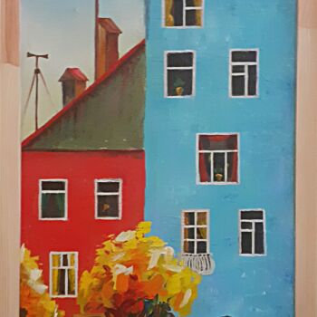 Painting titled "City of colors (par…" by Andriy Maslyanko, Original Artwork, Oil Mounted on Wood Stretcher frame