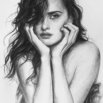 Dibujo titulada "Penelope Cruz" por Andriy Markiv, Obra de arte original, Carbón