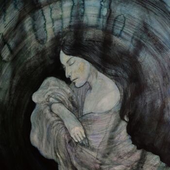 Dessin intitulée "Sleeping Under Water" par Natalia Andrushaewa, Œuvre d'art originale, Crayon