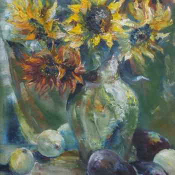 Peinture intitulée "Sonnenblumen in Aub…" par Andrzej Berg, Œuvre d'art originale, Huile Monté sur Châssis en bois