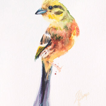 Schilderij getiteld "yellowhammer" door Andrzej Rabiega, Origineel Kunstwerk, Aquarel