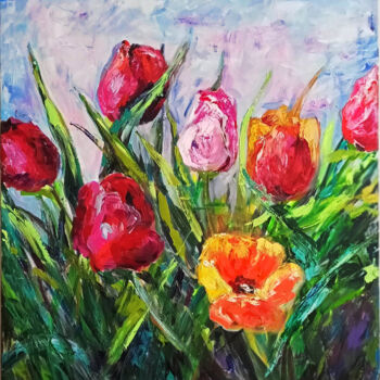 Painting titled "Wild Tulips" by Andy Gakova, Original Artwork, Oil