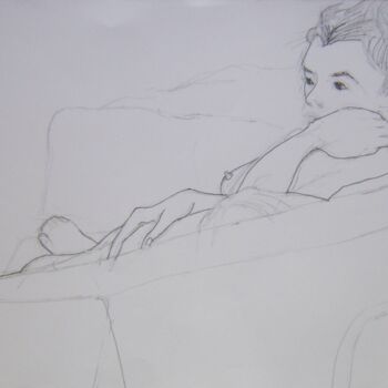 Drawing titled "on the sofa" by Andy Hudson, Original Artwork, Pencil