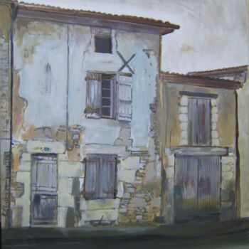 Painting titled "Maison à St-Florent" by Andy Hudson, Original Artwork, Oil Mounted on Wood Stretcher frame