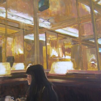 Painting titled "A café in Madrid" by Andy Hudson, Original Artwork, Oil