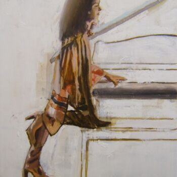 Painting titled "chanteuse américain…" by Andy Hudson, Original Artwork, Oil Mounted on Wood Stretcher frame