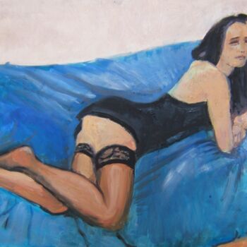 Painting titled "Aïssa - stockings w…" by Andy Hudson, Original Artwork, Oil Mounted on Wood Stretcher frame