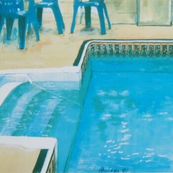 Painting titled "La piscine" by Andy Hudson, Original Artwork, Gouache