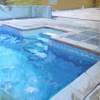 Painting titled "La piscine-3" by Andy Hudson, Original Artwork, Gouache