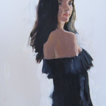 Painting titled "Aïssa off the shoul…" by Andy Hudson, Original Artwork, Oil Mounted on Wood Stretcher frame