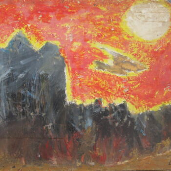 Pittura intitolato "Flying Saucer" da Andy Kane, Opera d'arte originale, Encausti Montato su Pannello di legno