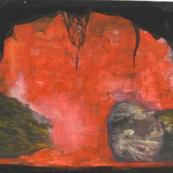 Peinture intitulée "Big Red Laugh" par Andy Kane, Œuvre d'art originale, Gouache Monté sur Châssis en bois