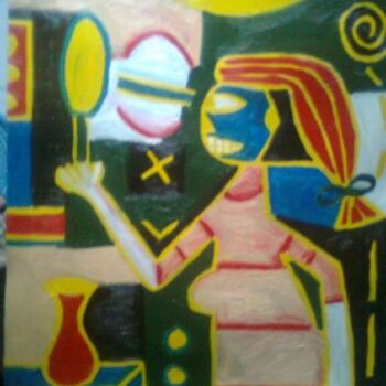 Painting titled "fille au miroir" by Andy Pilgrimm, Original Artwork