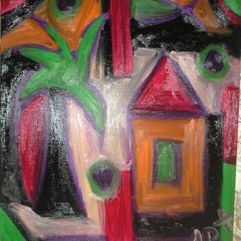 Painting titled "maison et arbre" by Andy Pilgrimm, Original Artwork