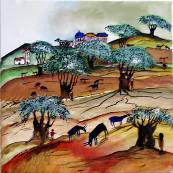 Painting titled "The olive trees (Is…" by Anel Gur, Original Artwork, Oil